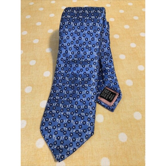 SOLD MENS THOMAS PINK TIE 100% SILK MADE IN Morocco 3.25” Blue Floral - Picture 1 of 8